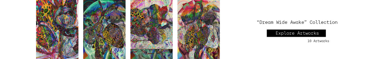 Dream Wide Awake surreal fine art print combining botanical forms, cubes, lines, and LGBTQ+ Pride flag colours