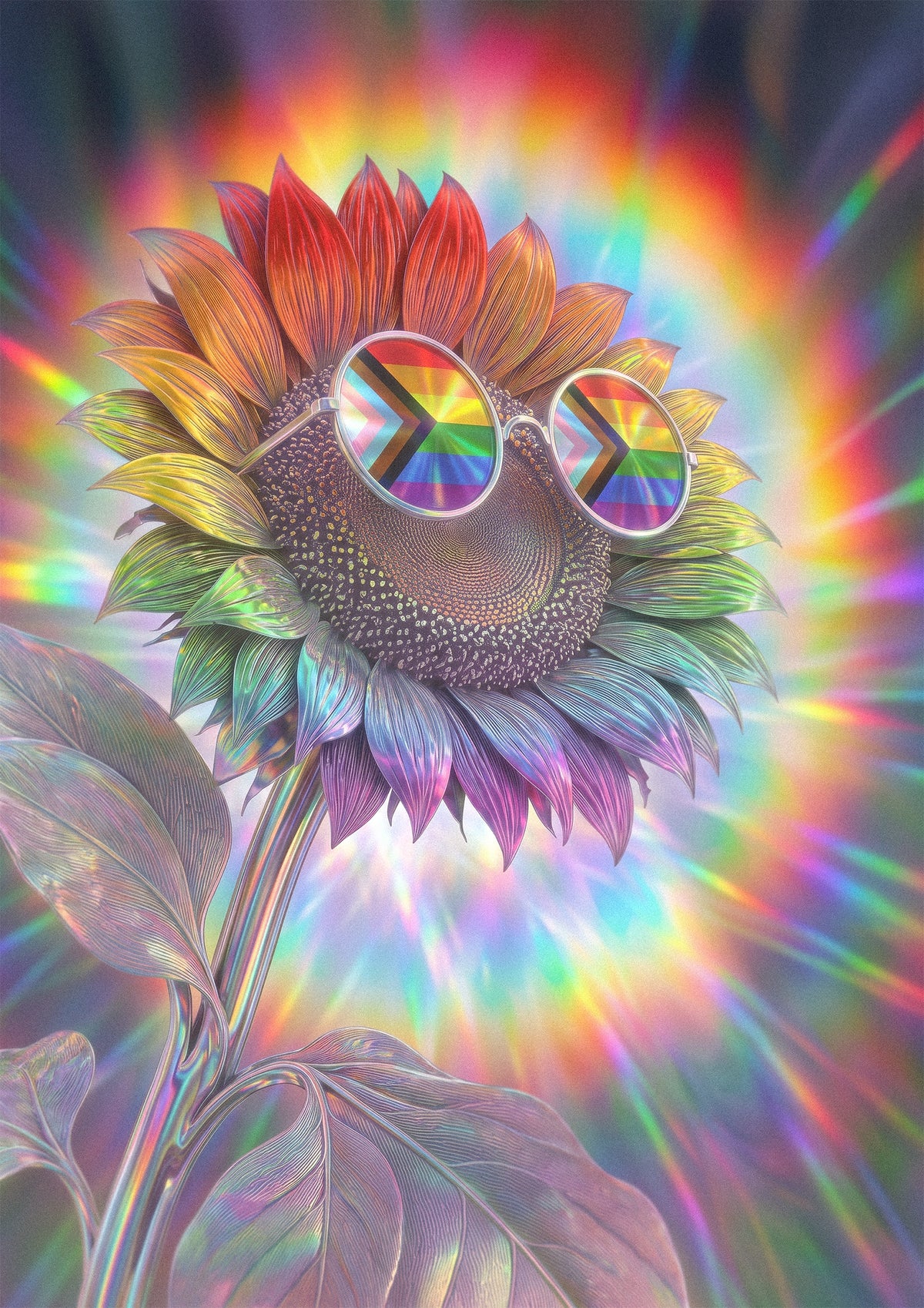 rainbow sunflower from the Eternal Shine collection of surreal LGBTQ+ limited-edition fine art prints presented by LGBTQPlus Art